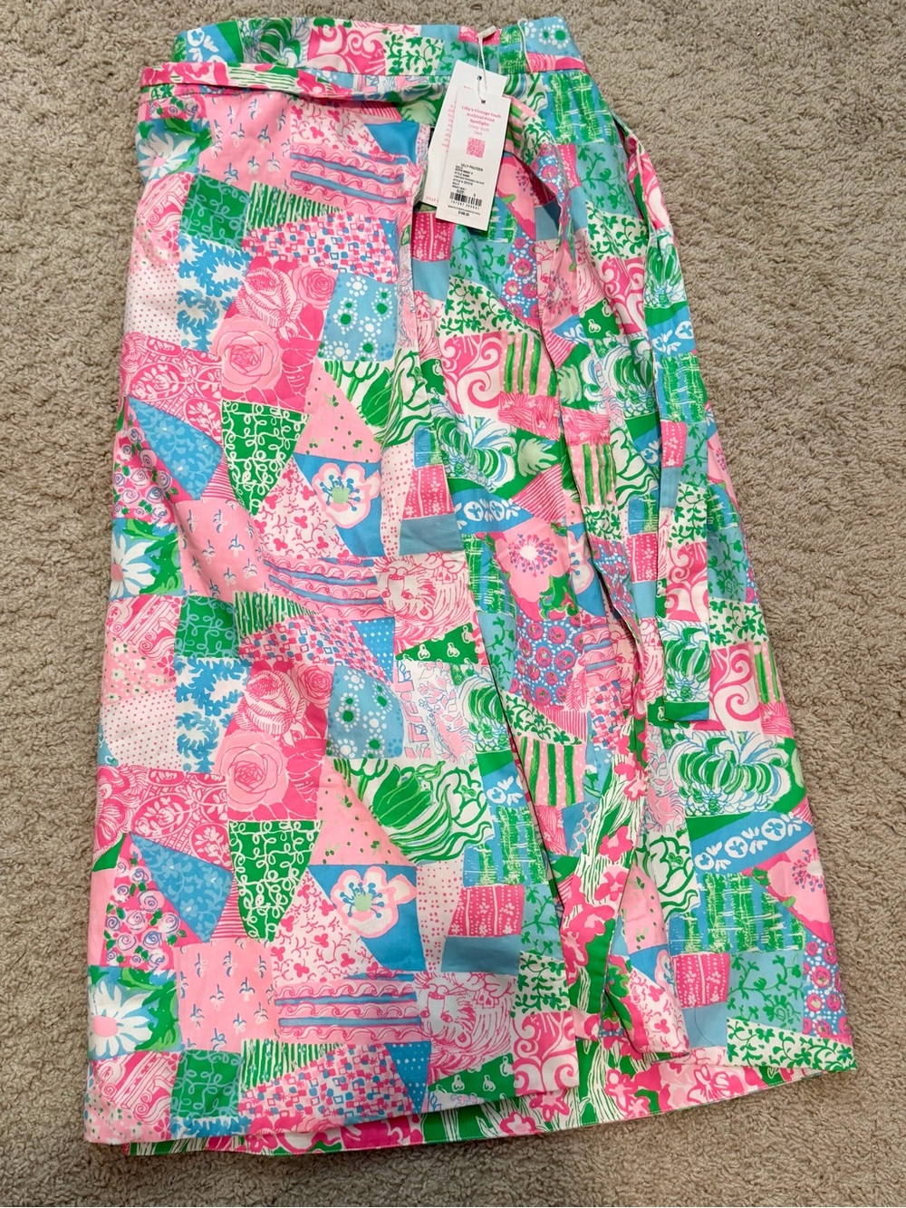 Lilly Pulitzer Pink, Green & Blue Patchwork Midi Skirt
